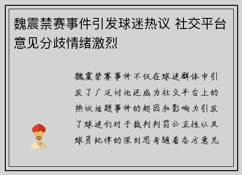 魏震禁赛事件引发球迷热议 社交平台意见分歧情绪激烈